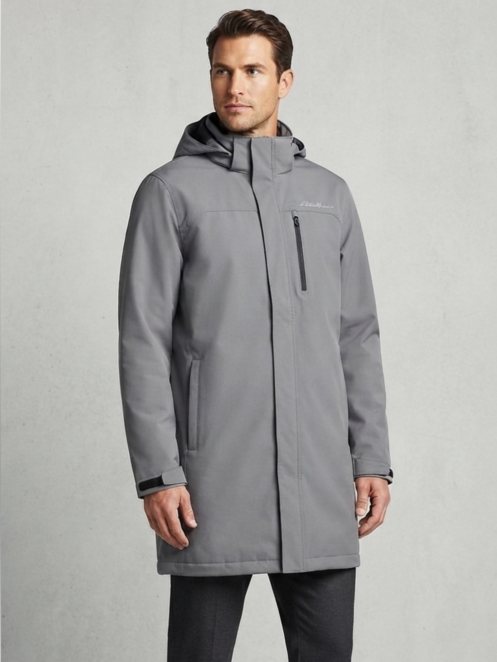 EDDIE BAUER Men's Tall Grey Waterproof Jacket Mainstay 2.0 Insulated Trench